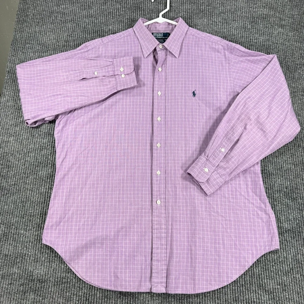 Polo Ralph Lauren Shirt Mens 17 Purple Check Long Sleeve Button Up Andrew Fit